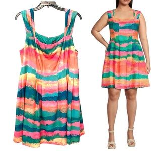 NEW Vince Camuto Plus Size 24W Square Neck Cap Sleeve Fit Flare Dress Pockets